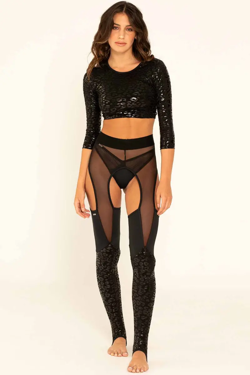 Paradise Chick Superhero Sticky Garter Leggings - Black Leopard 1