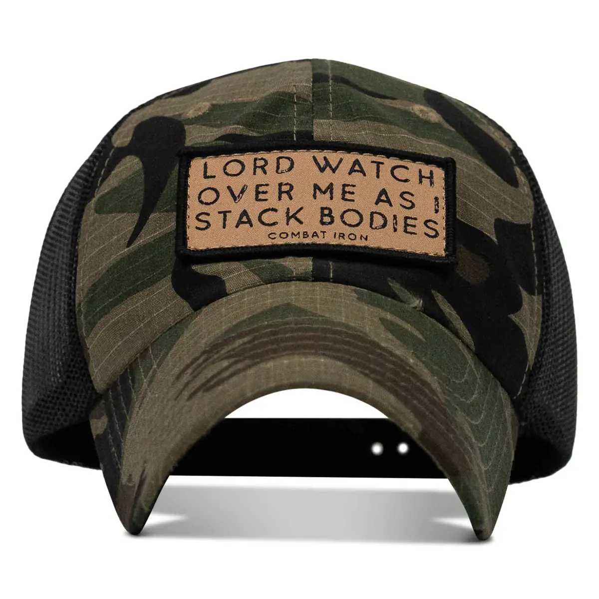 Lord Watch Over Me As I Stack Bodies Tan Patch Tactical Ripstop Mesh Snapback Hat 3