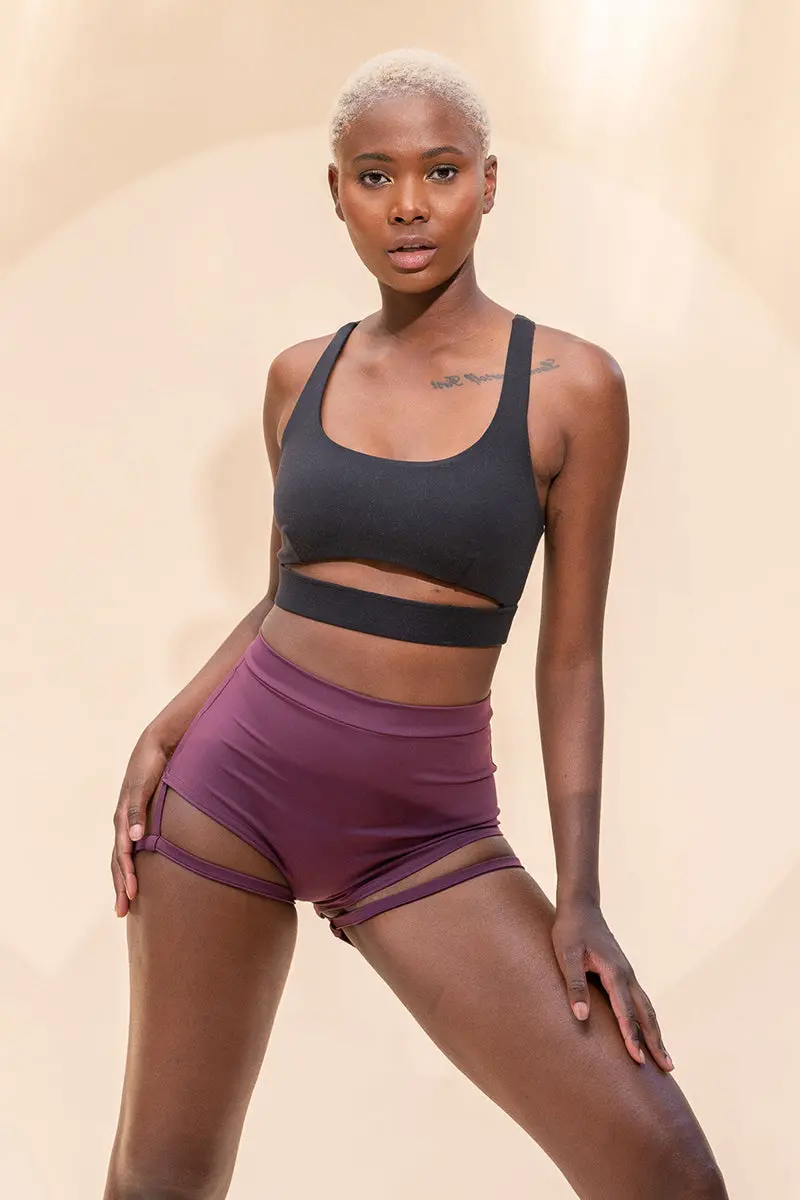 Lunalae Lure You High Waisted Garter Shorts - Recycled Mulberry 1