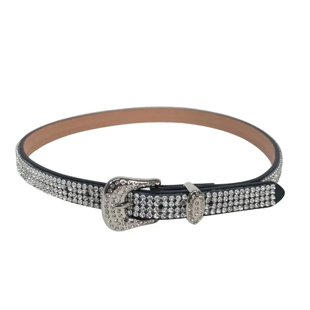 Luna Hat Band - Black Leather With Buckle And Crystals 1