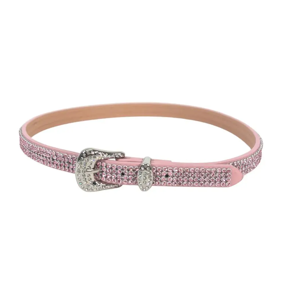 Luna Hat Band - Pink Leather With Buckle And Crystals 1