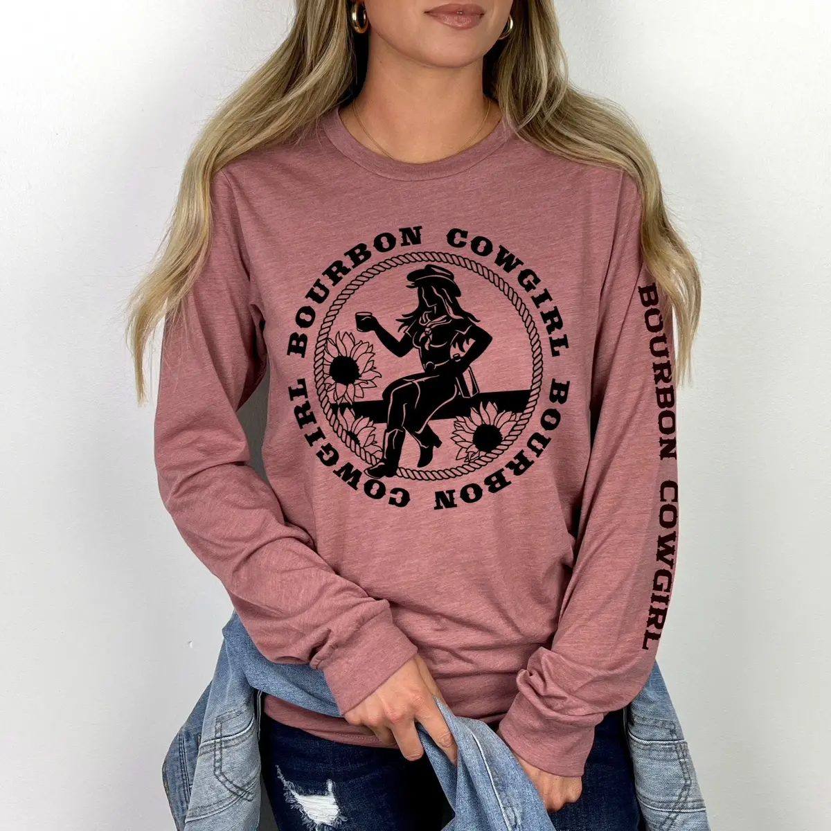 Bourbon Cowgirl Long Sleeve Mauve T-Shirt Bourbon Cowgirl 1