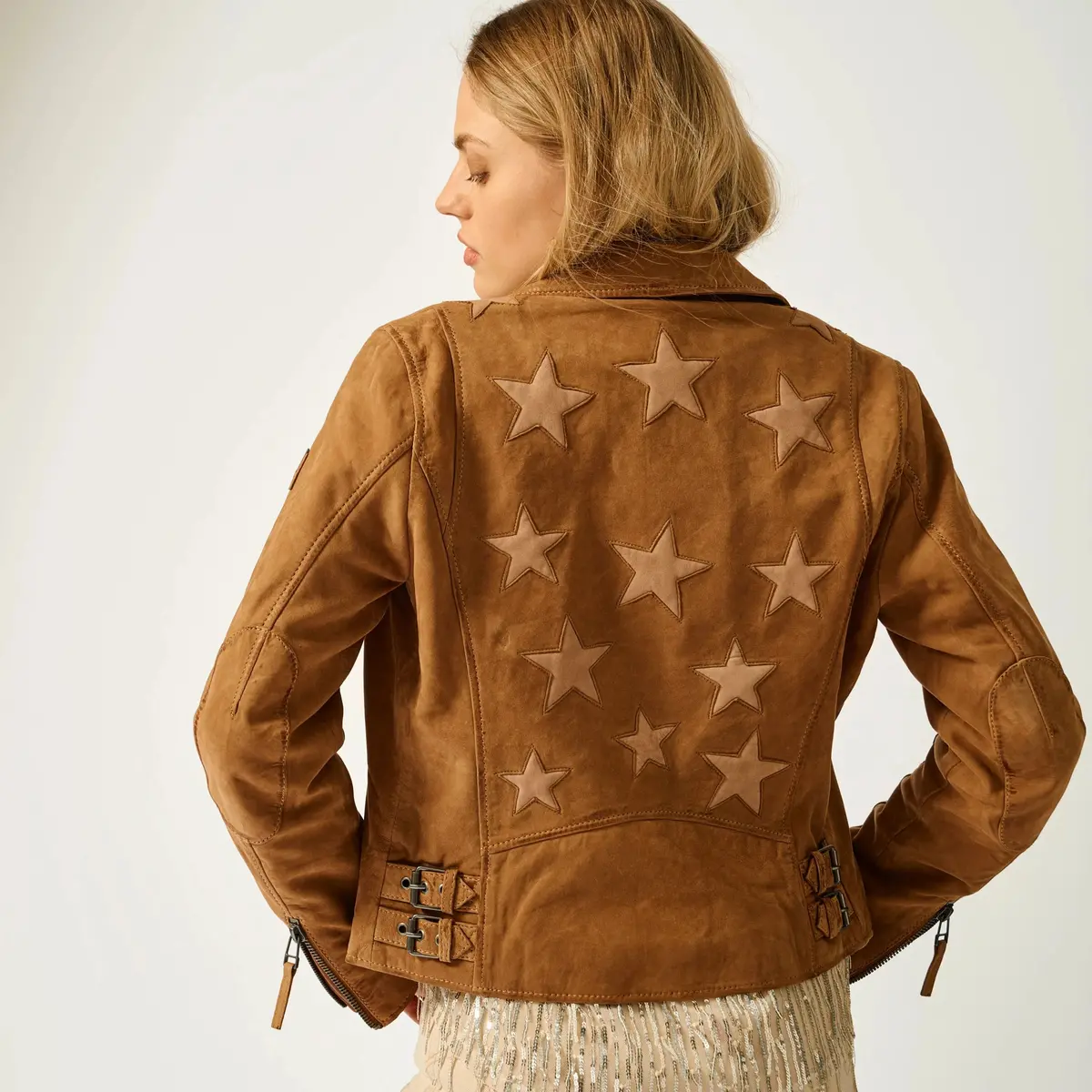 Misty Nubuck Leather Jacket By Mauritius In Cognac 1