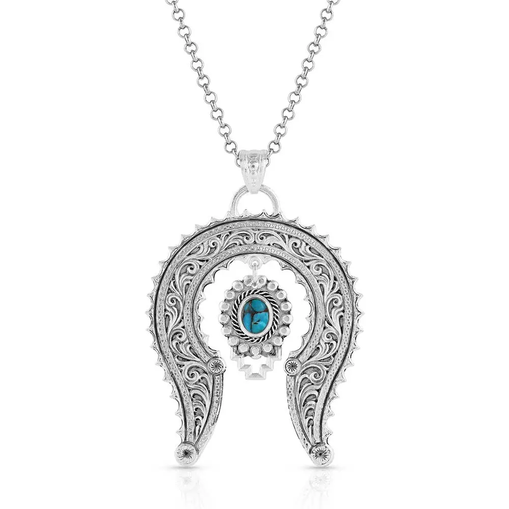 Blue Spring Turquoise Squash Blossom Necklace- Montana Silversmiths 1