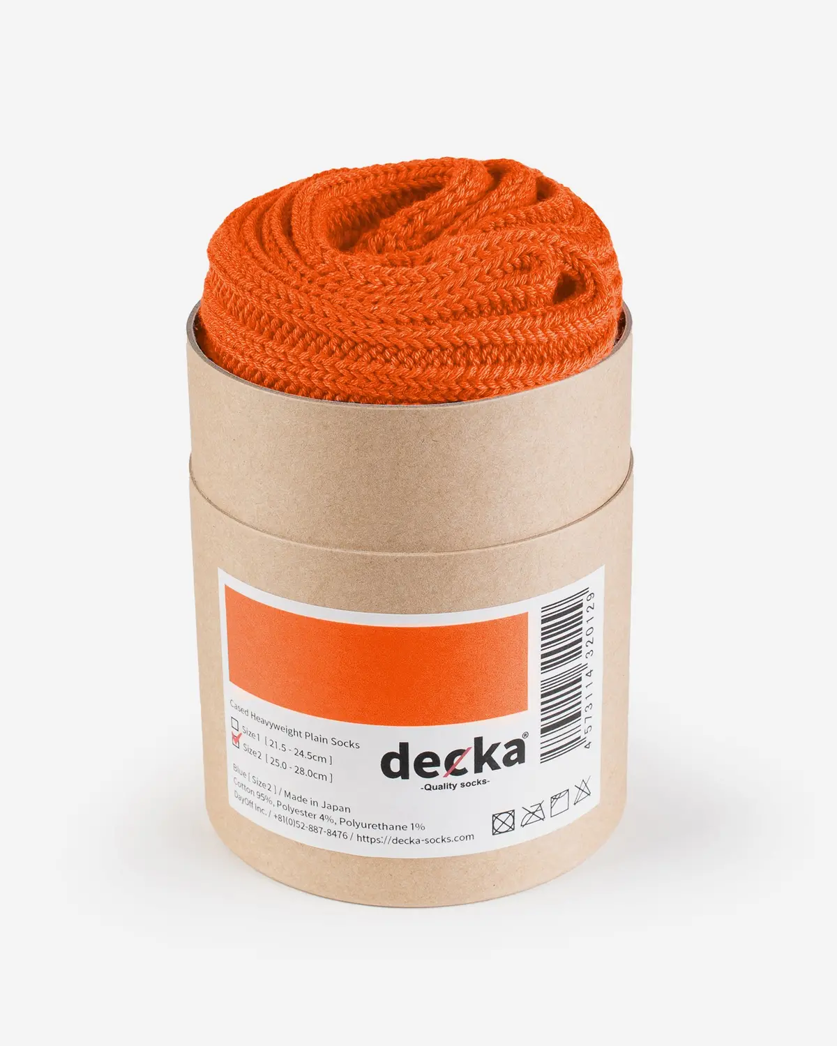 Decka Cased Heavyweight Plain Socks - Neon Orange 1