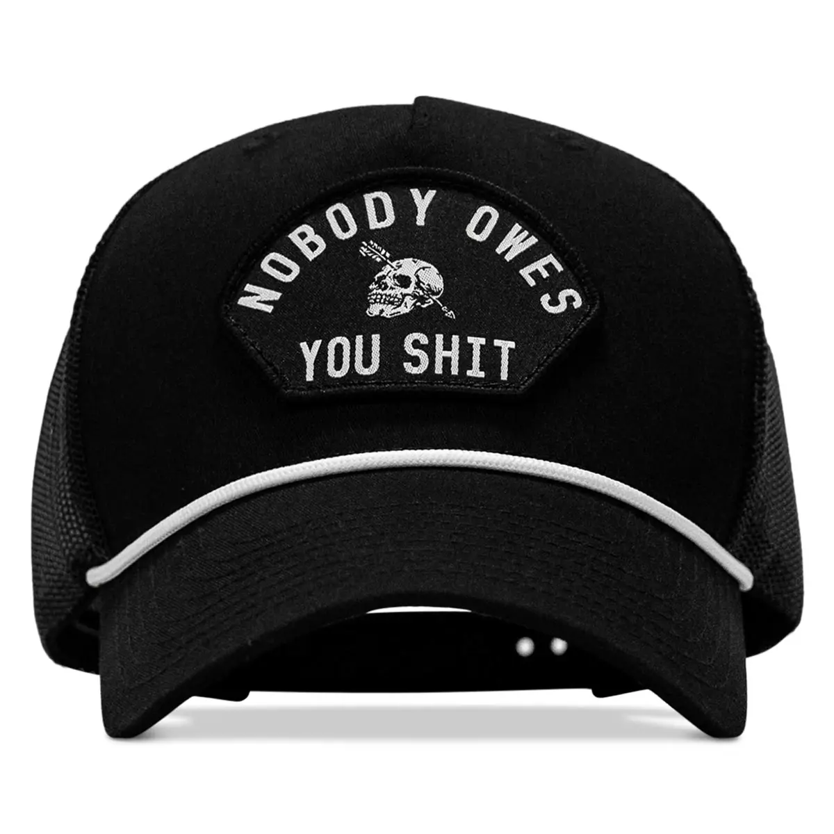 Nobody Owes You Shit Skull Arched Patch Rope Snapback 1