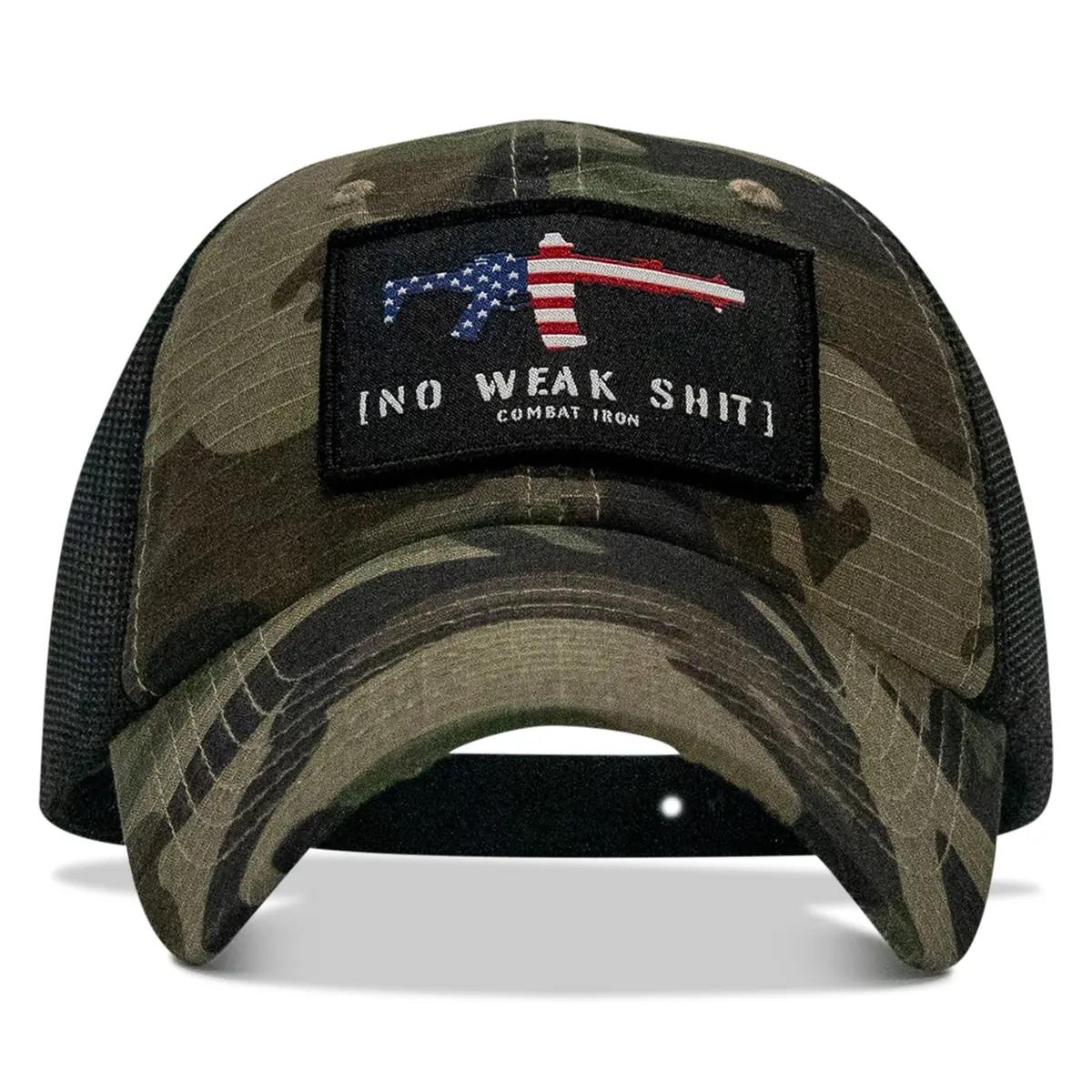 No Weak Shit American Flag Rifle Patch Tactical Ripstop Mesh Snapback Hat 1