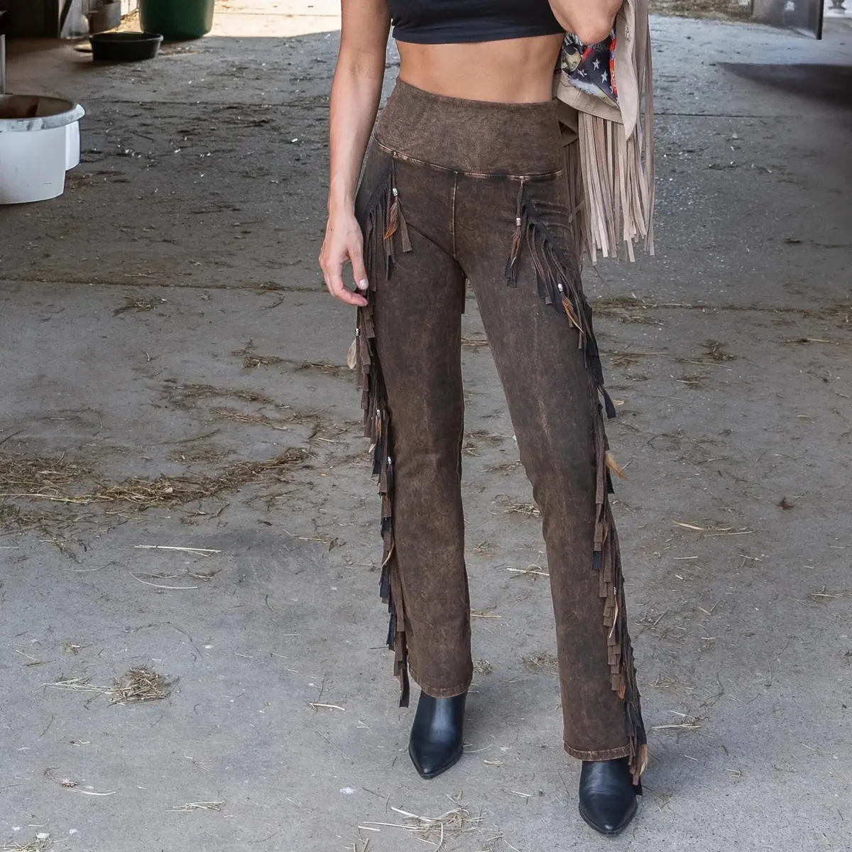 Chap Full Fringe And Feathers Pants By Pat Dahnke - Brown 1