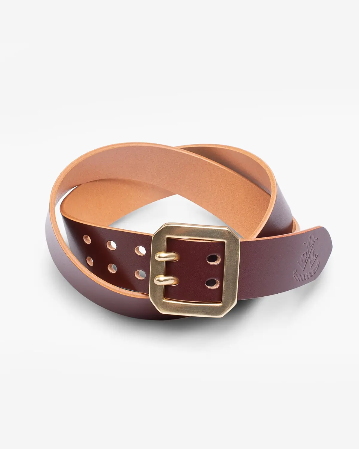 Ogl Double Prong Garrison Buckle  Leather Belt - Hand-Dyed Brown 1