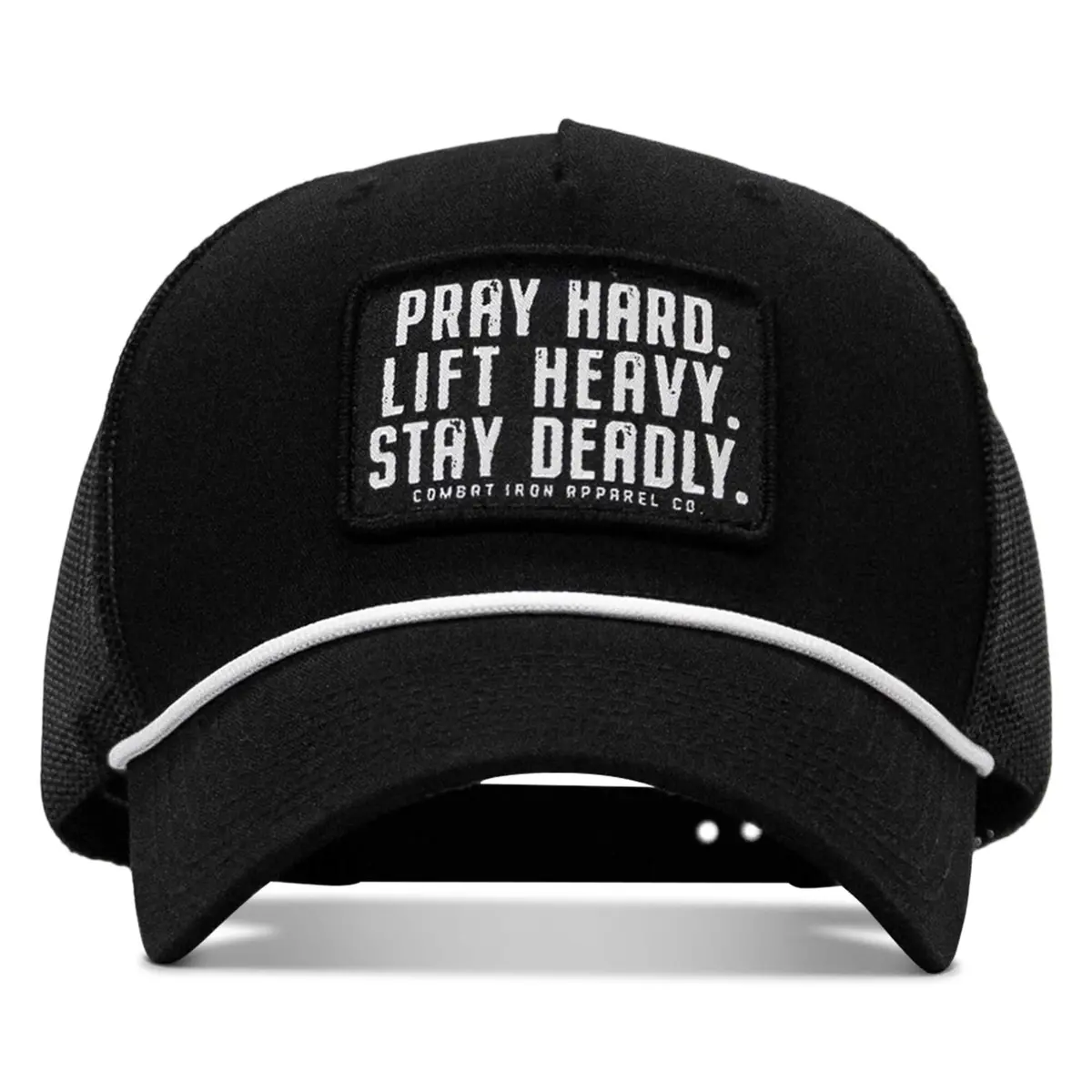 Pray Hard. Lift Heavy. Stay Deadly. Patch Rope Snapback Hat 1