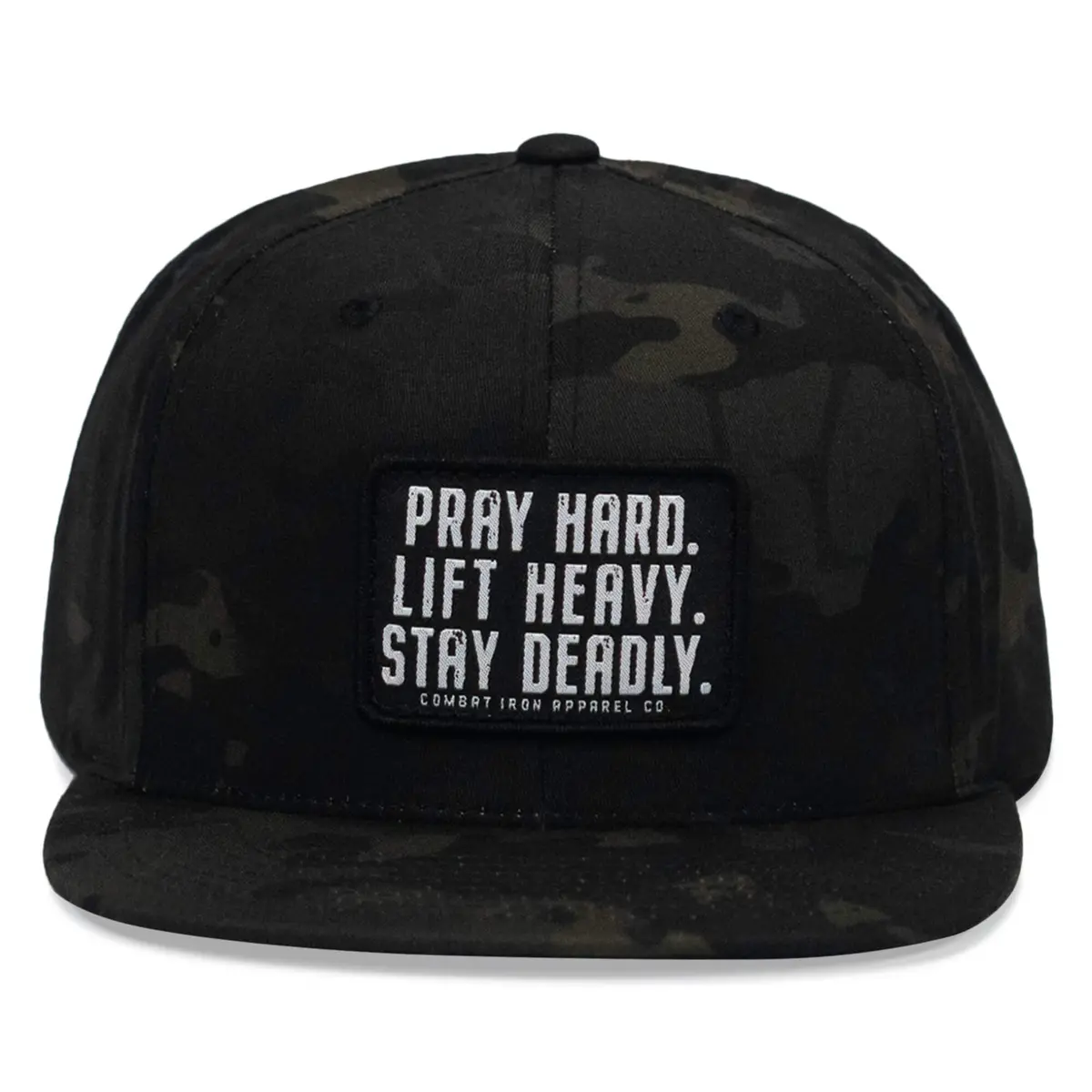Pray Hard. Lift Heavy. Stay Deadly. Flat Bill Snapback Hat 1