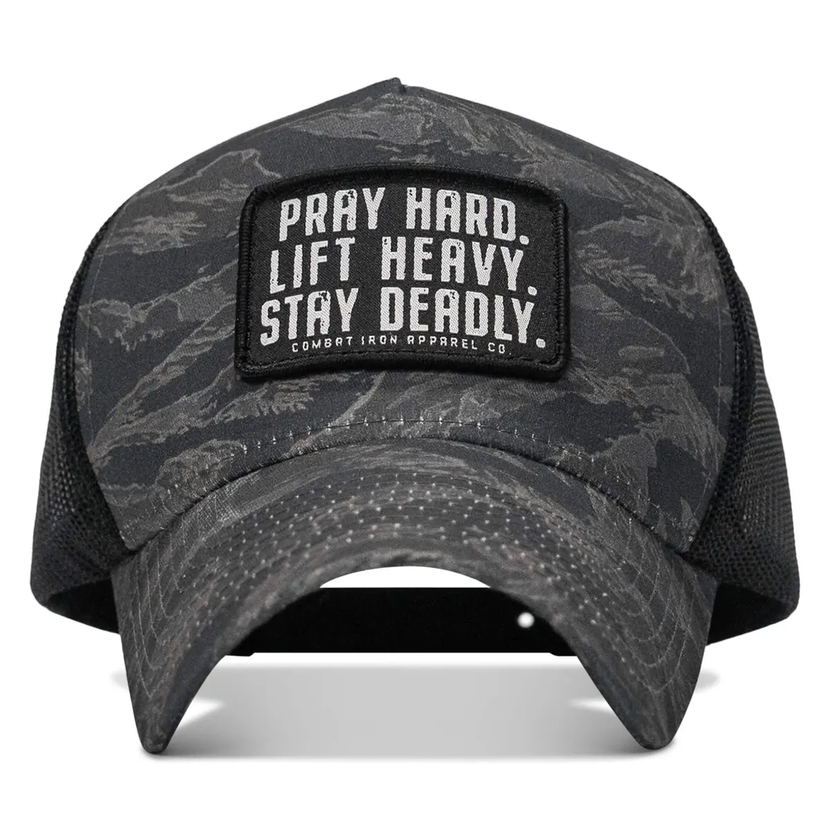 Pray Hard. Lift Heavy. Stay Deadly. Patch Five Panel Breacher Snapback Hat 1