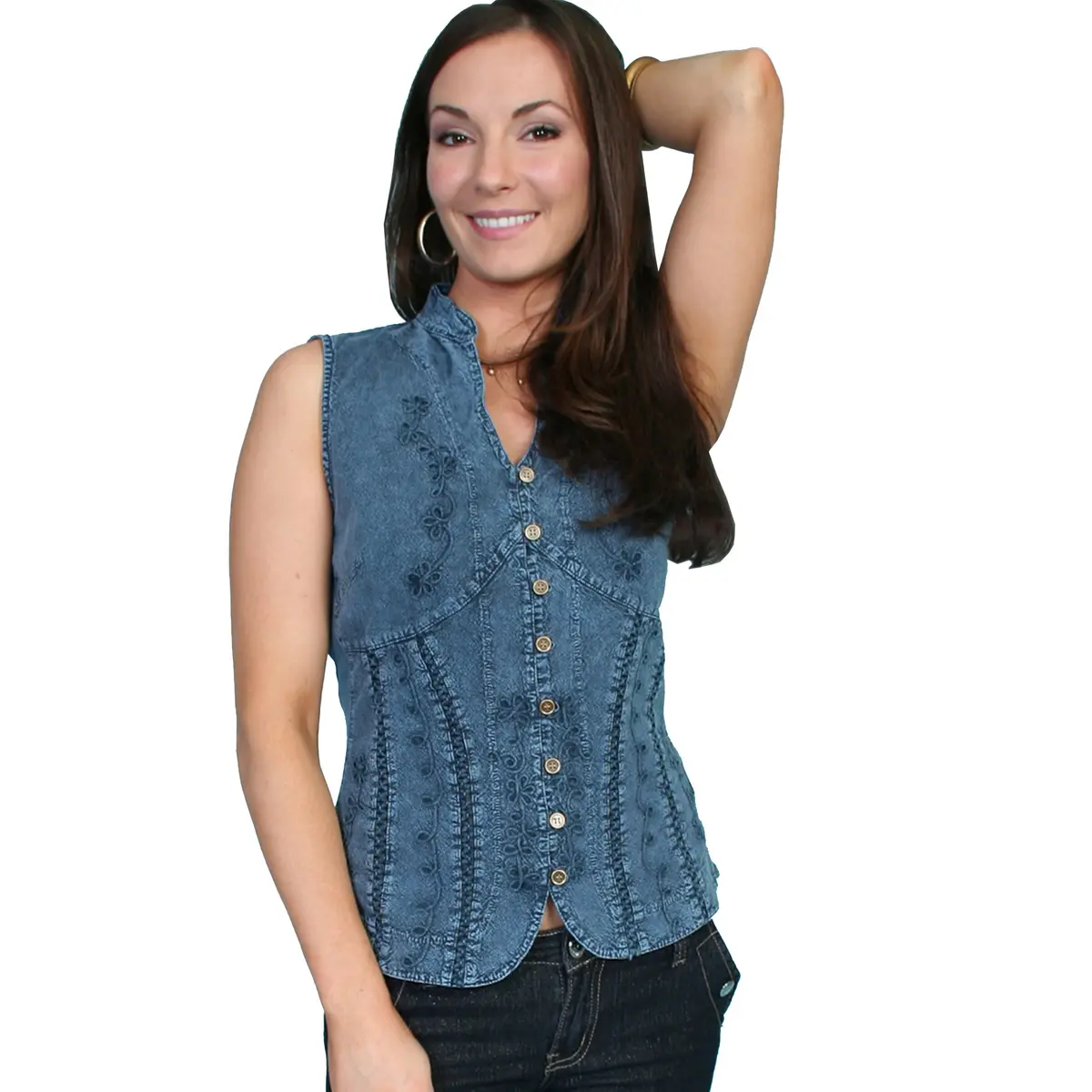 Blue Peruvian Cotton Sleeveless Blouse By Scully Bourbon Cowgirl 1