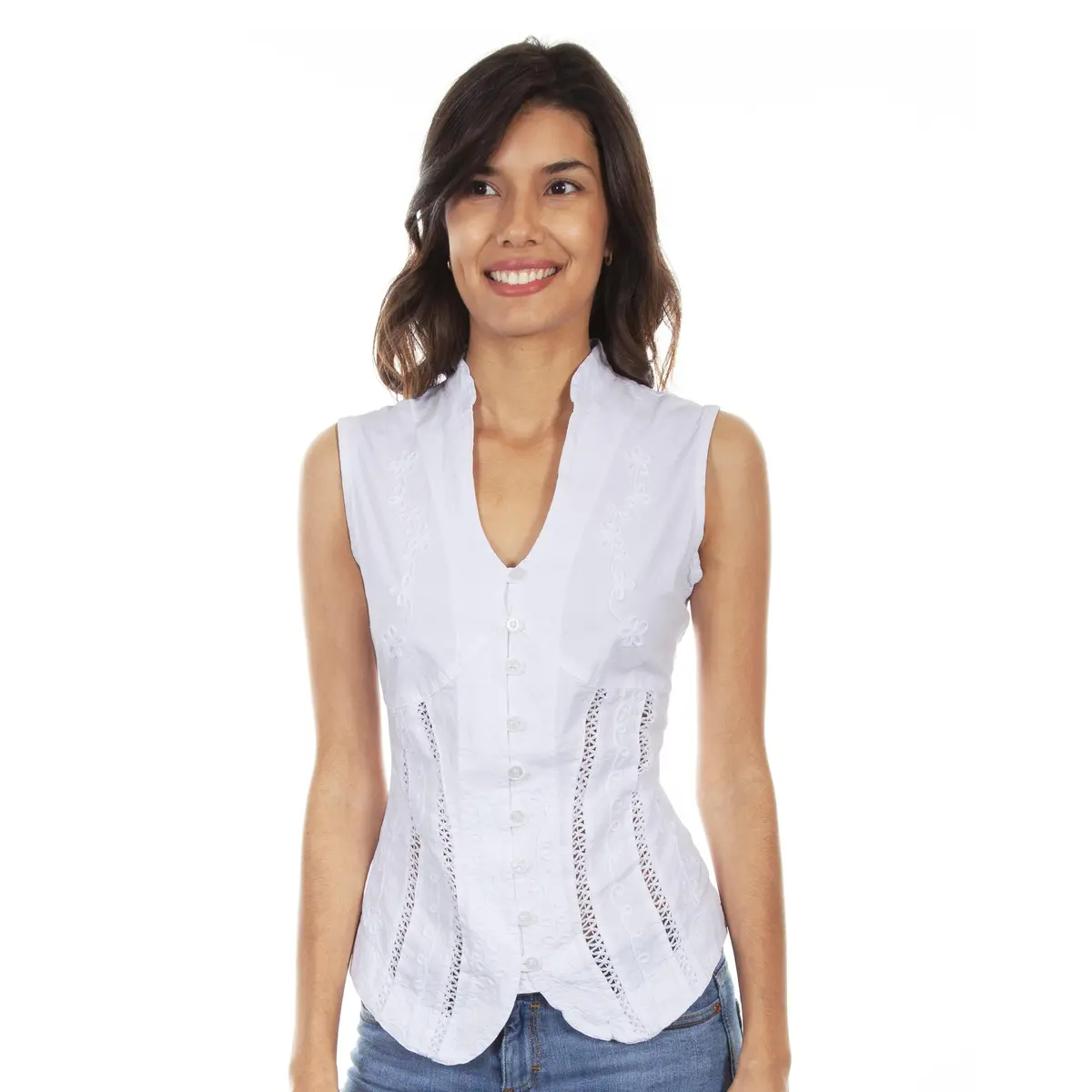 White Peruvian Cotton Sleeveless Blouse By Scully Bourbon Cowgirl 1