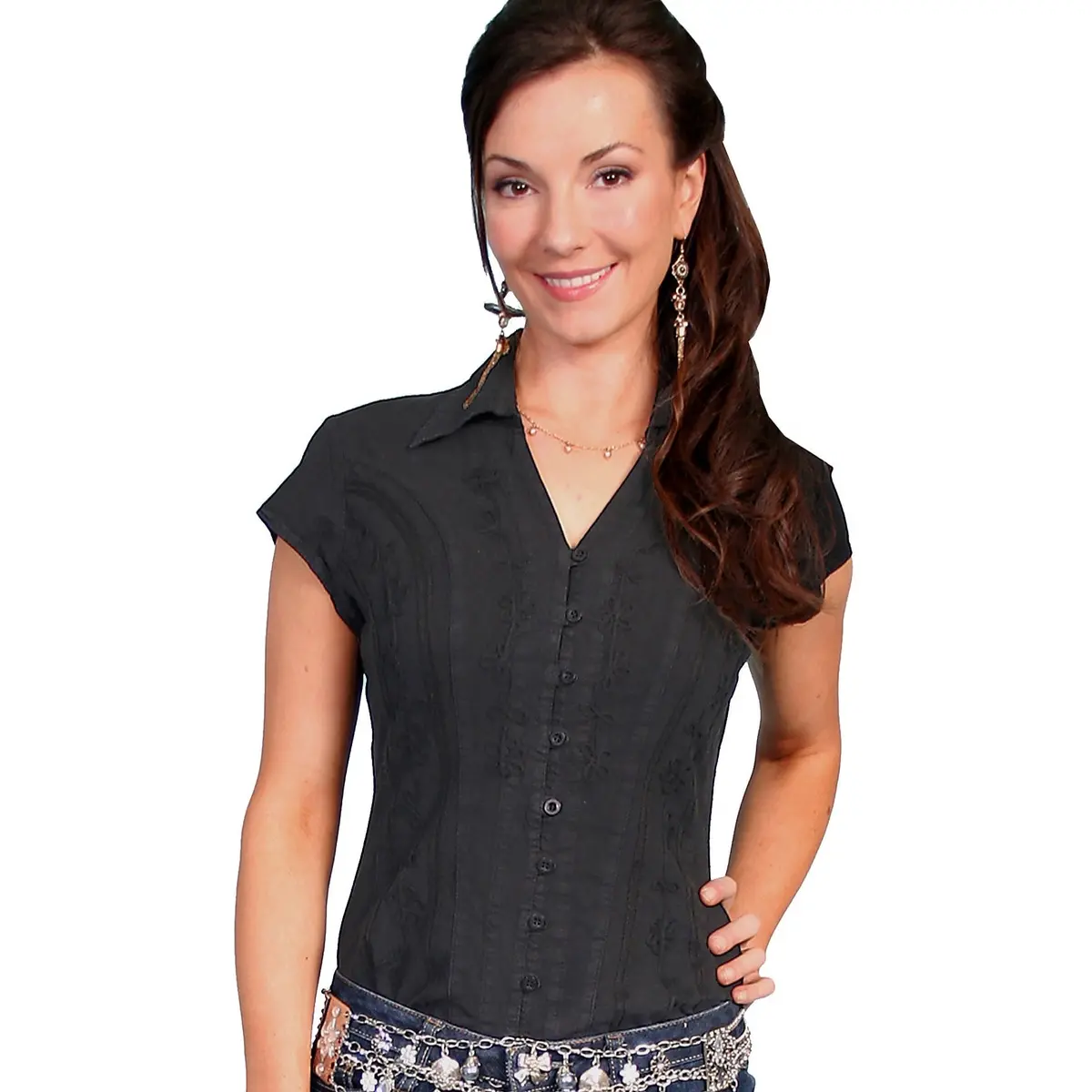 Black Peruvian Cotton Cap Sleeve Blouse By Scully Bourbon Cowgirl 1