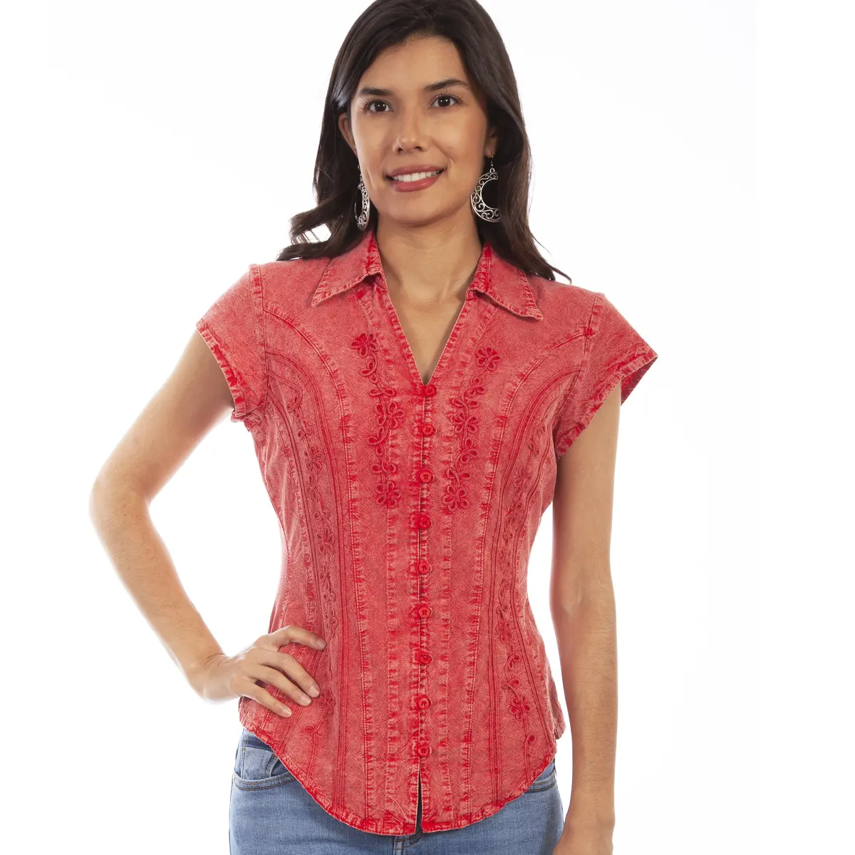 Brick Peruvian Cotton Cap Sleeve Blouse By Scully Bourbon Cowgirl 1