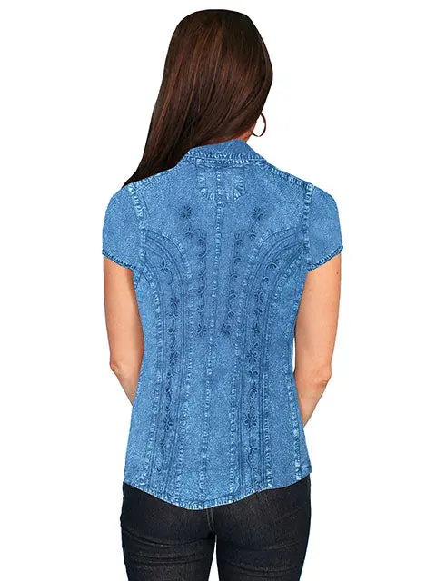 Blue Peruvian Cotton Cap Sleeve Blouse By Scully Bourbon Cowgirl 2