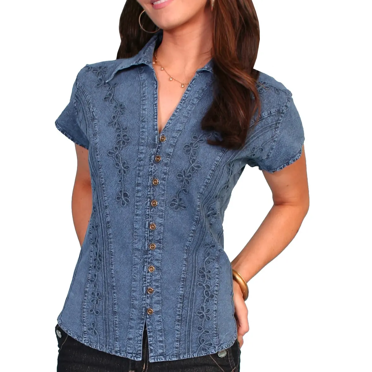 Blue Peruvian Cotton Cap Sleeve Blouse By Scully Bourbon Cowgirl 1