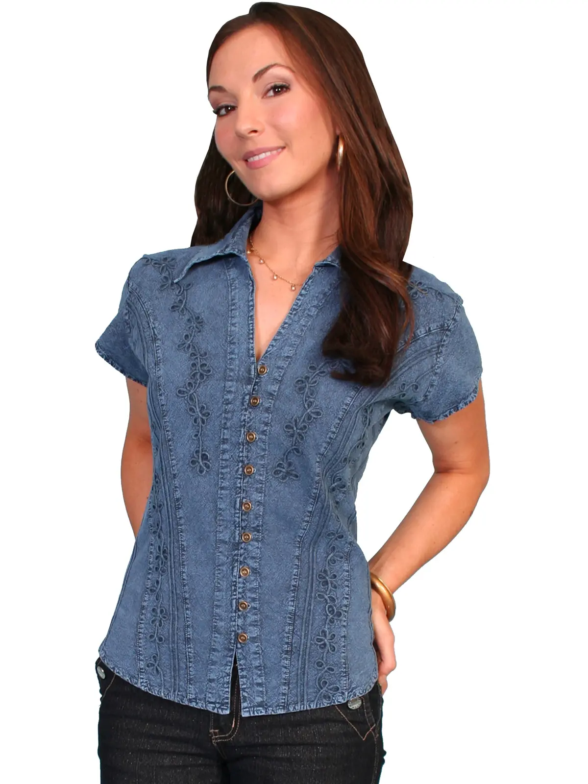 Blue Peruvian Cotton Cap Sleeve Blouse By Scully Bourbon Cowgirl 3
