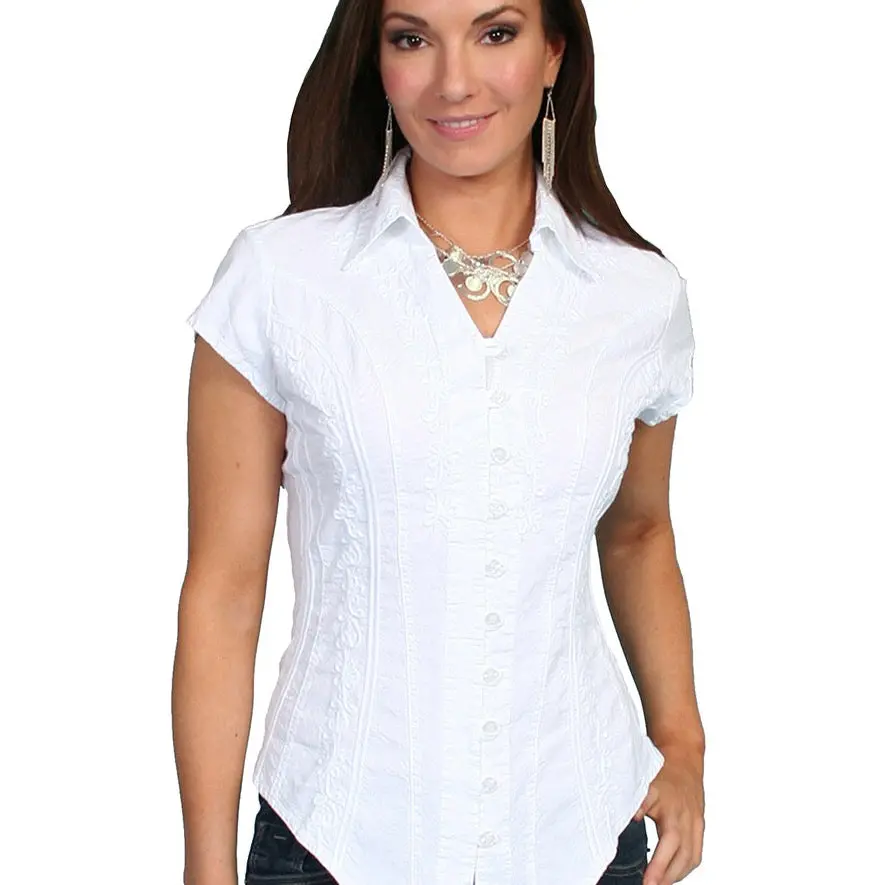 White Peruvian Cotton Cap Sleeve Blouse By Scully Bourbon Cowgirl 1