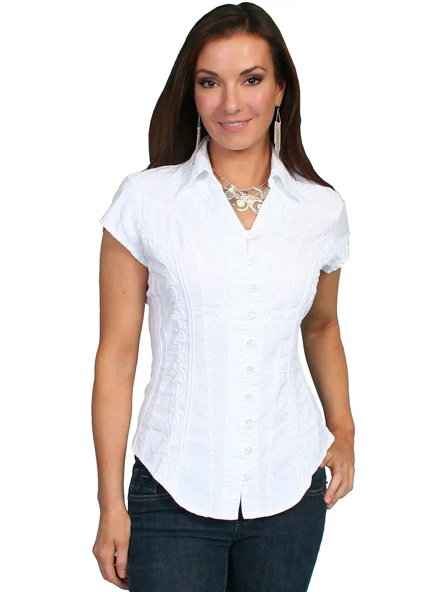 White Peruvian Cotton Cap Sleeve Blouse By Scully Bourbon Cowgirl 3