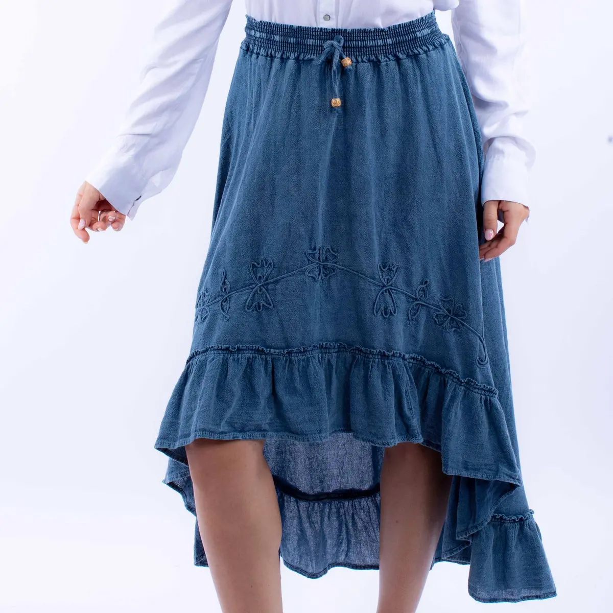 Peruvian Cotton Denim Blue High Low Skirt At Bourbon Cowgirl 1
