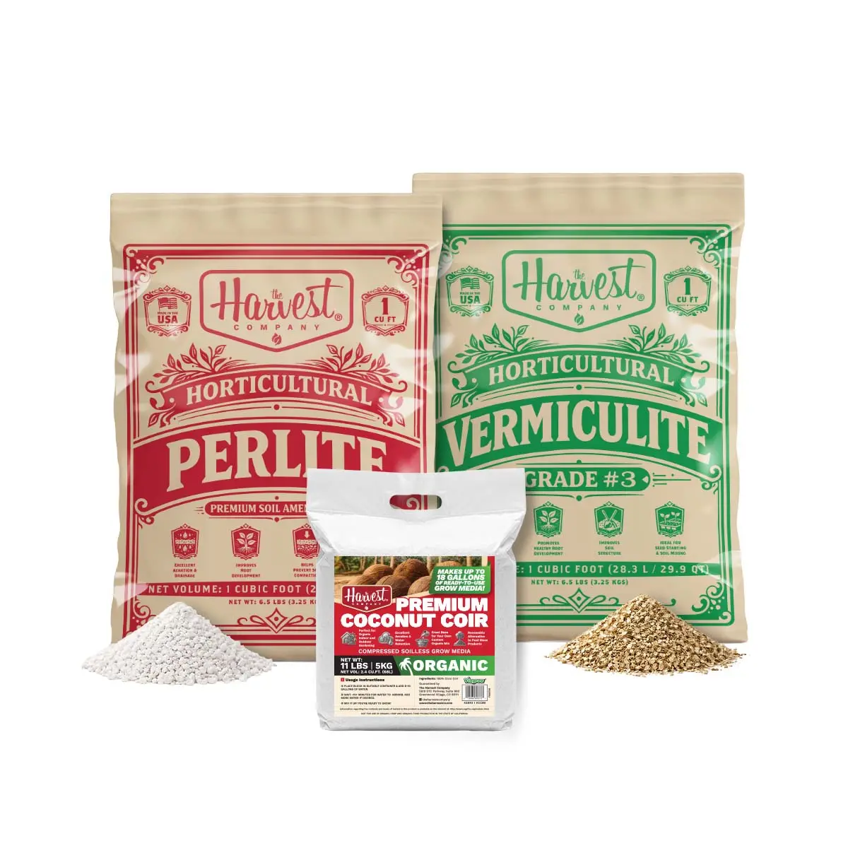 The Harvest Company Viagrow 1 Cu. Ft. Perlite + 1 Cu. Ft. Vermiculite + 5 Kg Coco Coir Grow Media Blend, Makes 128 Qt. / 32 Gal. / 4.4 Cu. Ft. (Vccberper1) 1