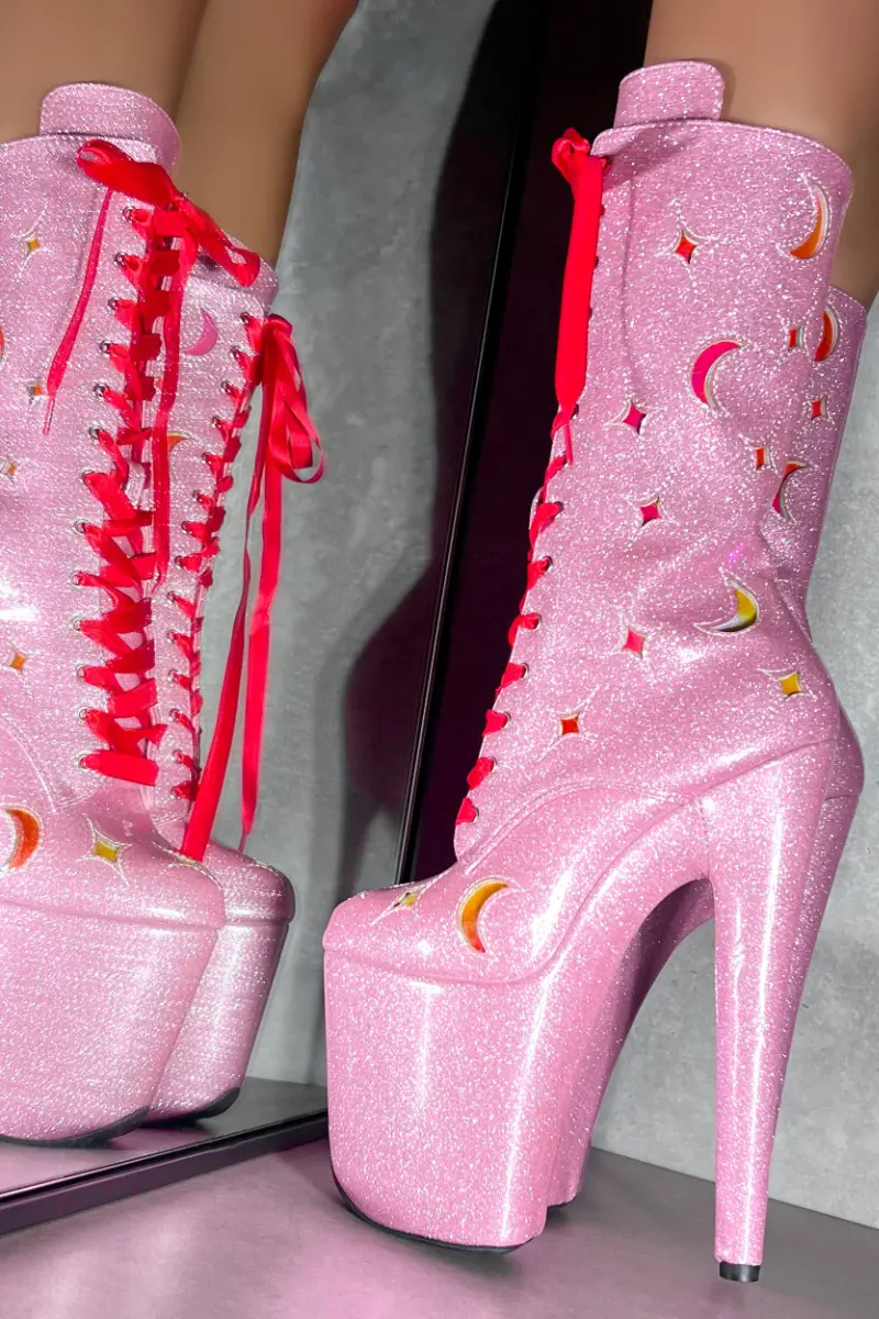 Hella Heels The Glitterati Cosmic 8Inch Boots - Pink Sparkle 1