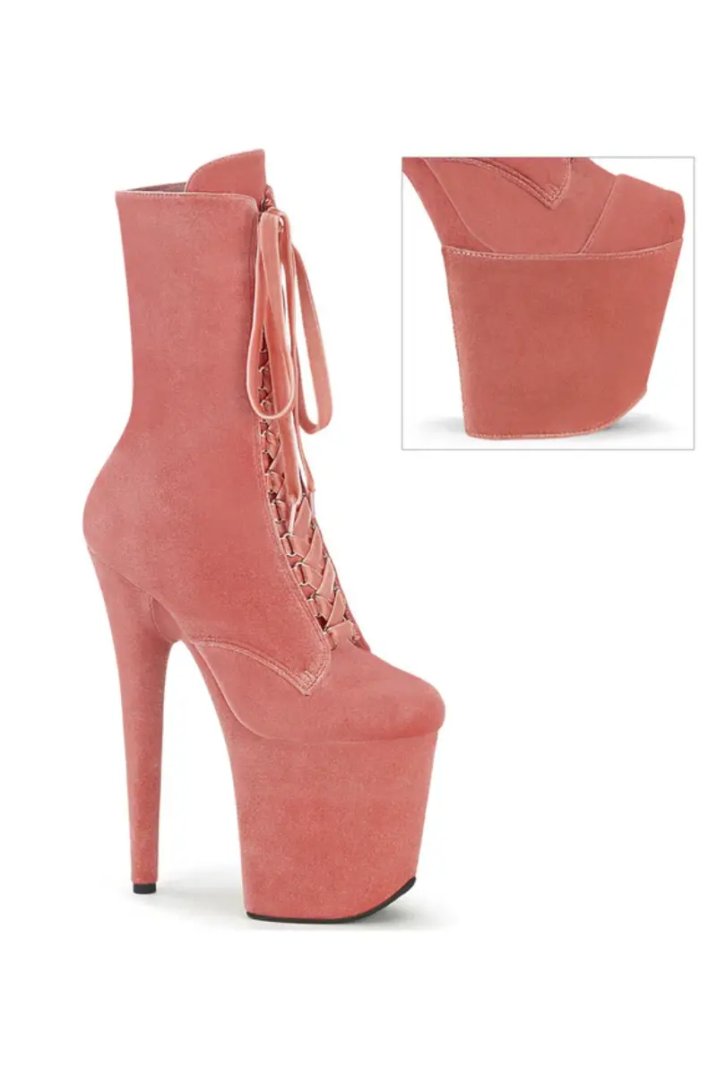 Pleaser Usa Flamingo-1045Vel 8Inch Boots + Protectors - Blush Velvet 3