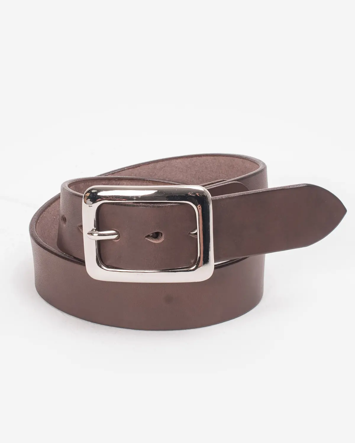 Heavy Duty "Tochigi" Leather Belt With Nickel Plated Garrison Buckle - Brown 1
