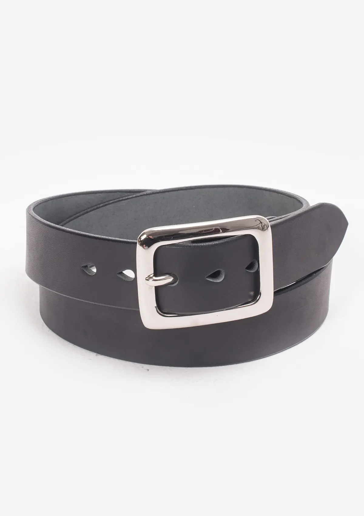Heavy Duty "Tochigi" Leather Belt With Nickel Plated Garrison Buckle - Black 1