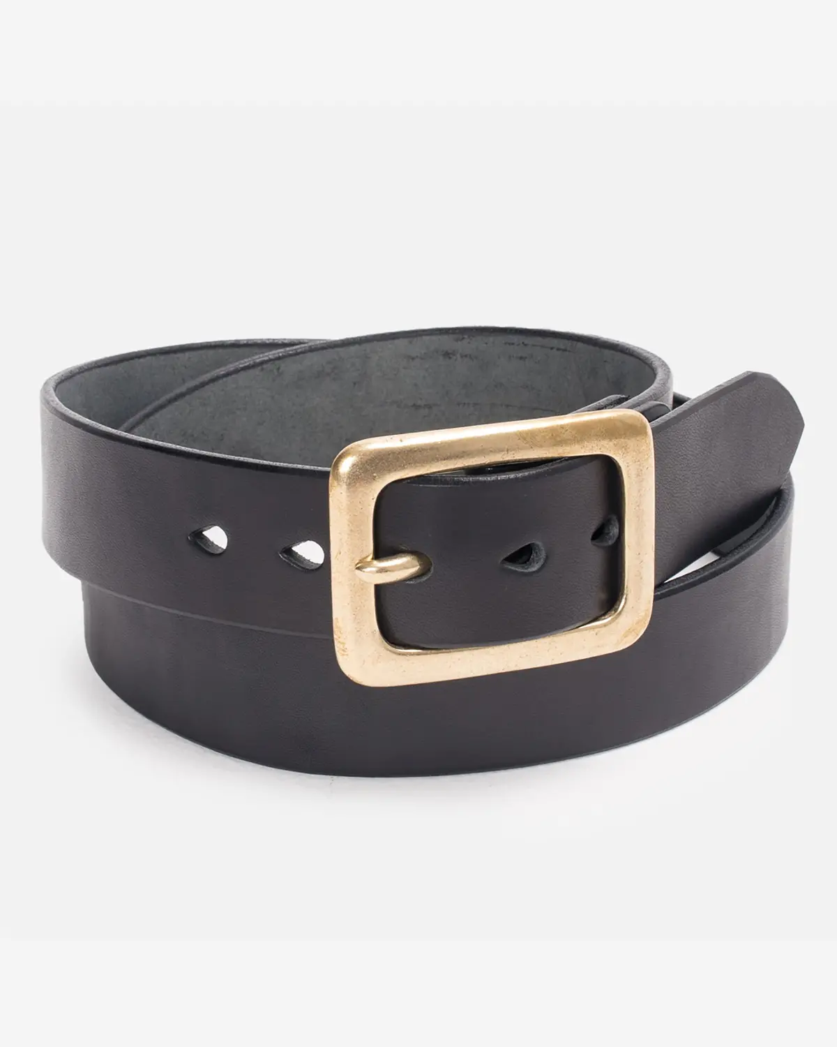 Heavy Duty "Tochigi" Leather Belt With Brass Garrison Buckle - Black 1