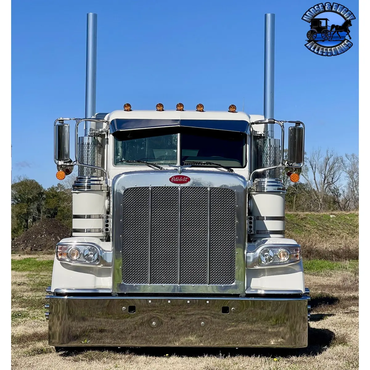 Rollin Low Peterbilt Visor "Timeless" (With Bead Roll) 9"X5" Reverse Bowtie 304 Stainless #1053 1