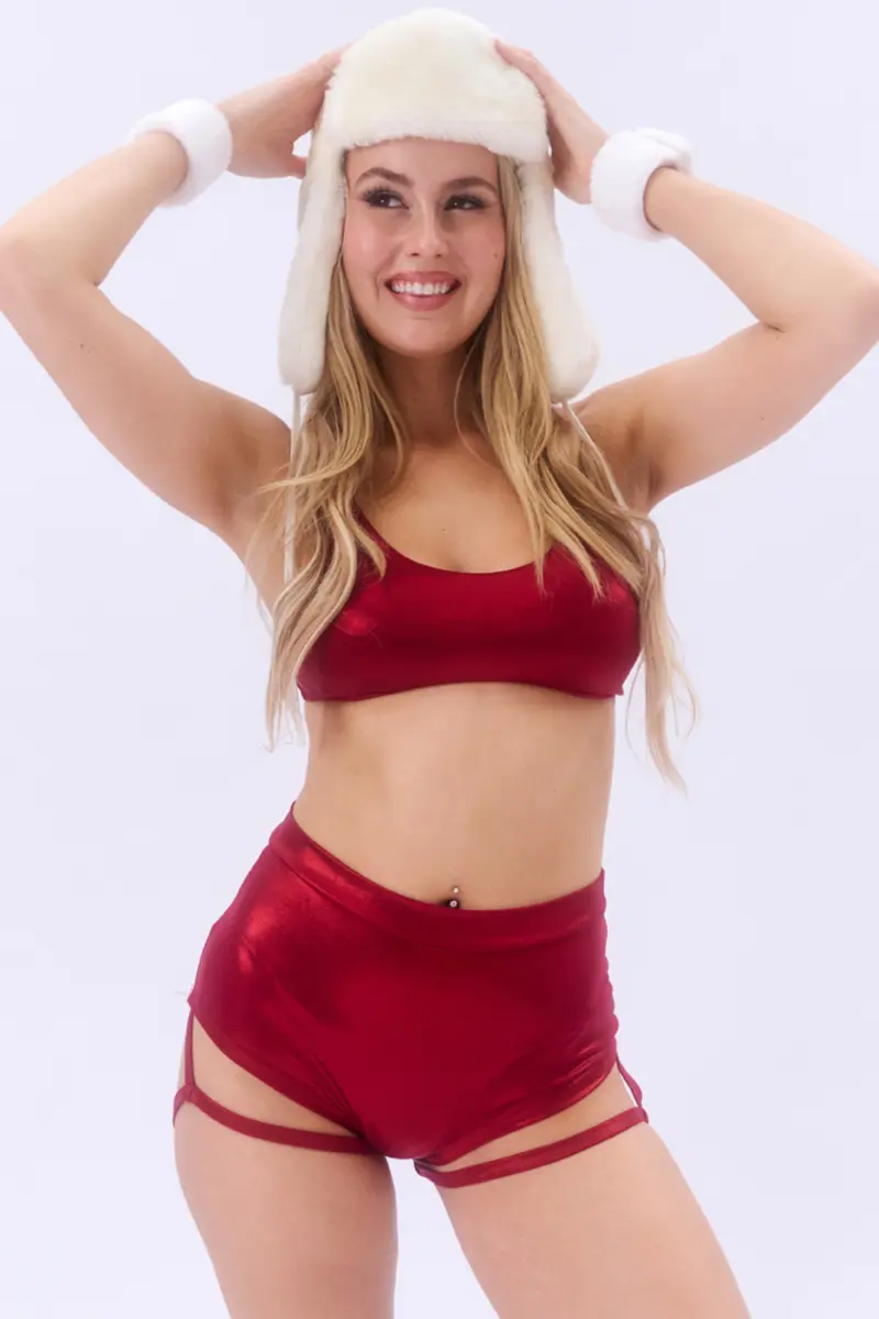 Lunalae Lure You High Waisted Garter Shorts - Metallic Red 1