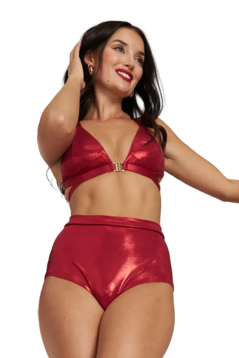 Lunalae High Waist Shorts - Metallic Red 1
