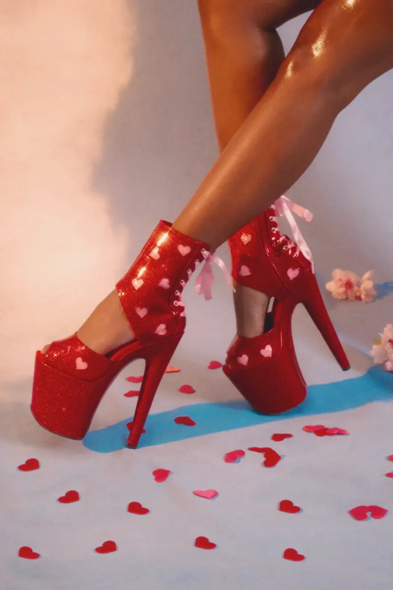 Hella Heels Cupids Chokehold Ribbon Corset 8Inch Boots - Red 1