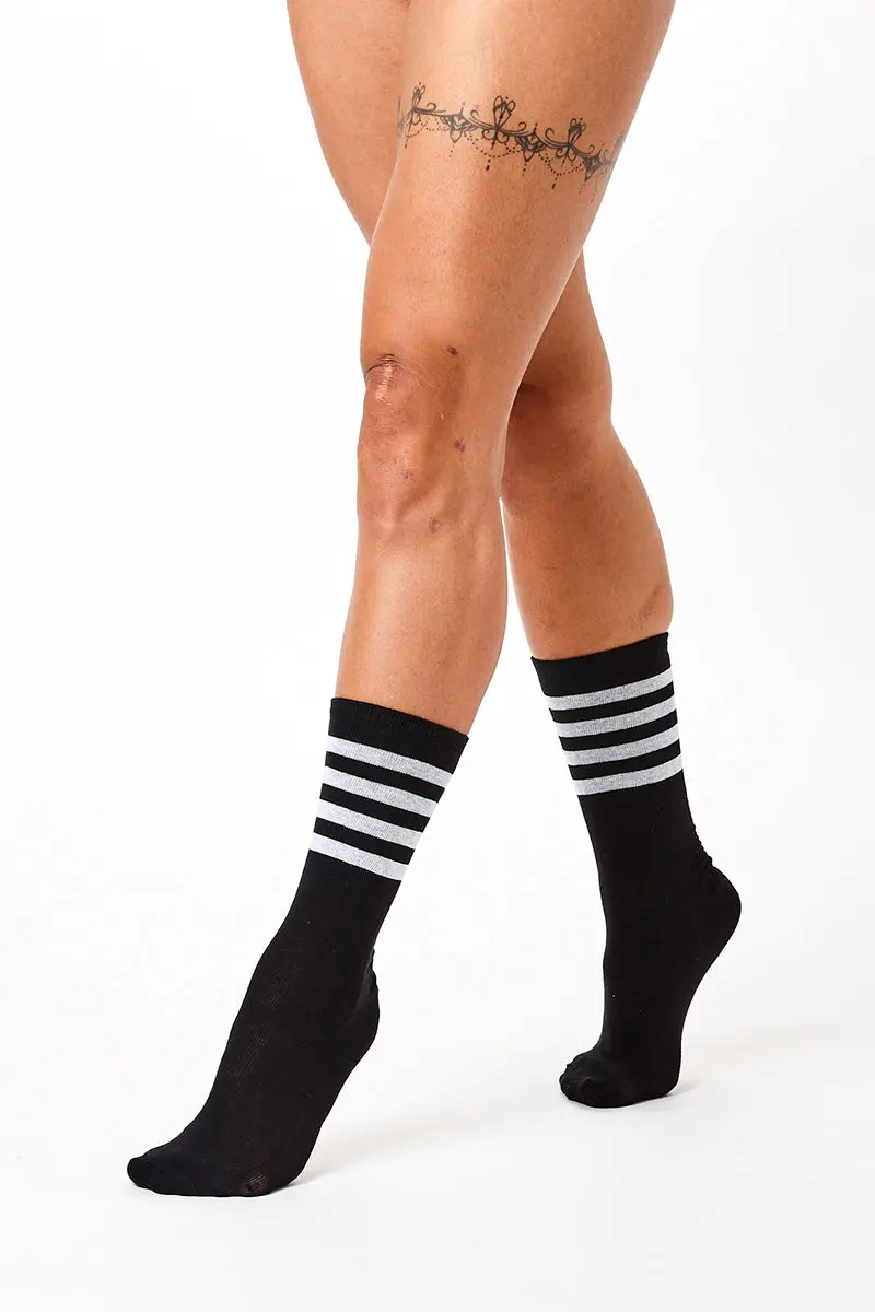 Rolling Calf High Socks - Black And White Striped 1