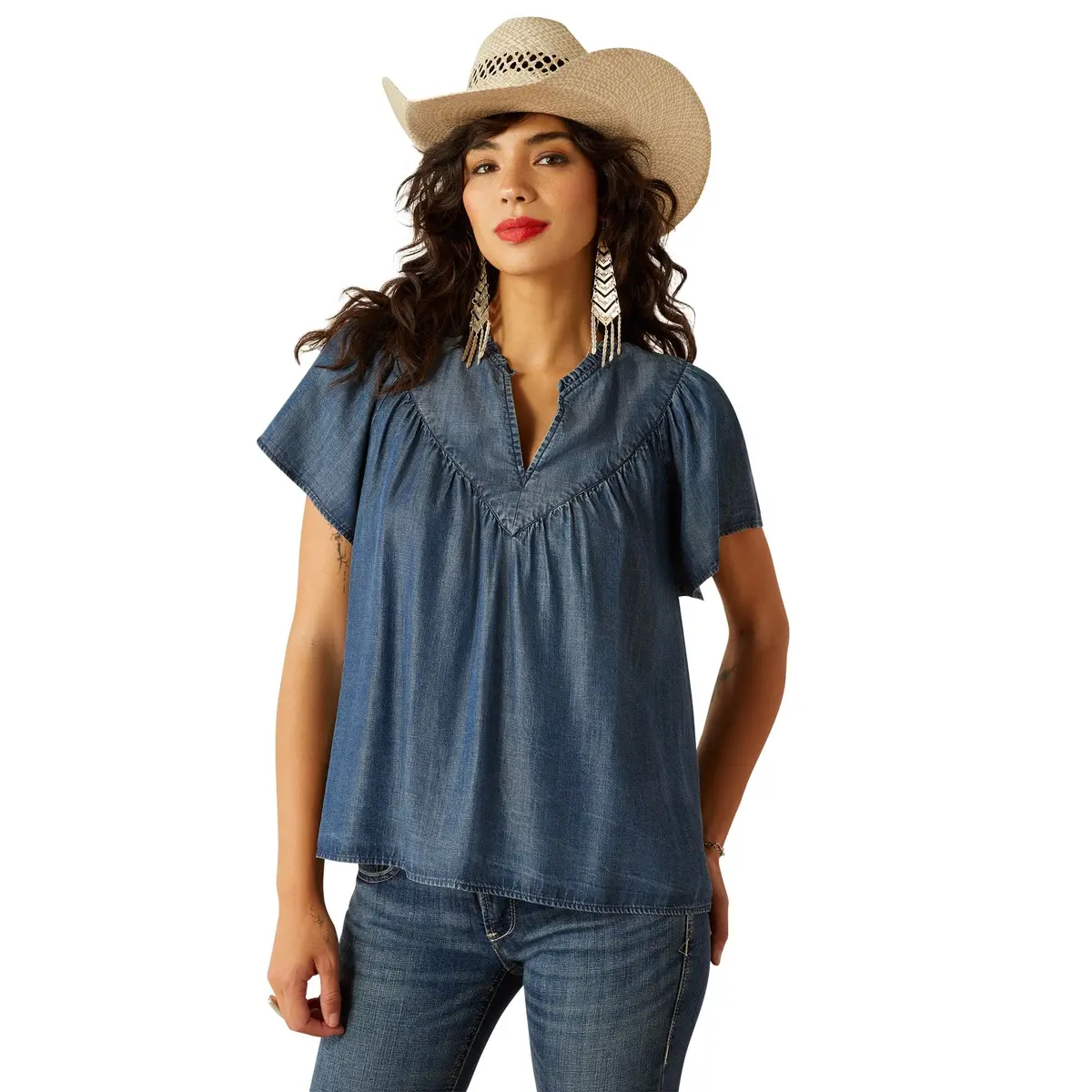Ariat Women's Emma Medium Denim Blue Top For Bourbon Cowgirl 1