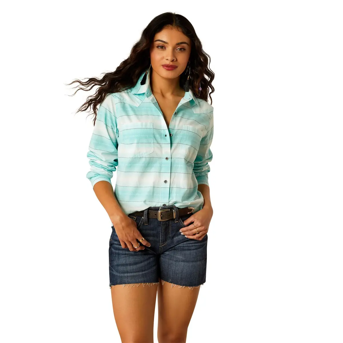 Ariat Womens Billie Jean Turquoise Stripe Shirt For Bourbon Cowgirl 1