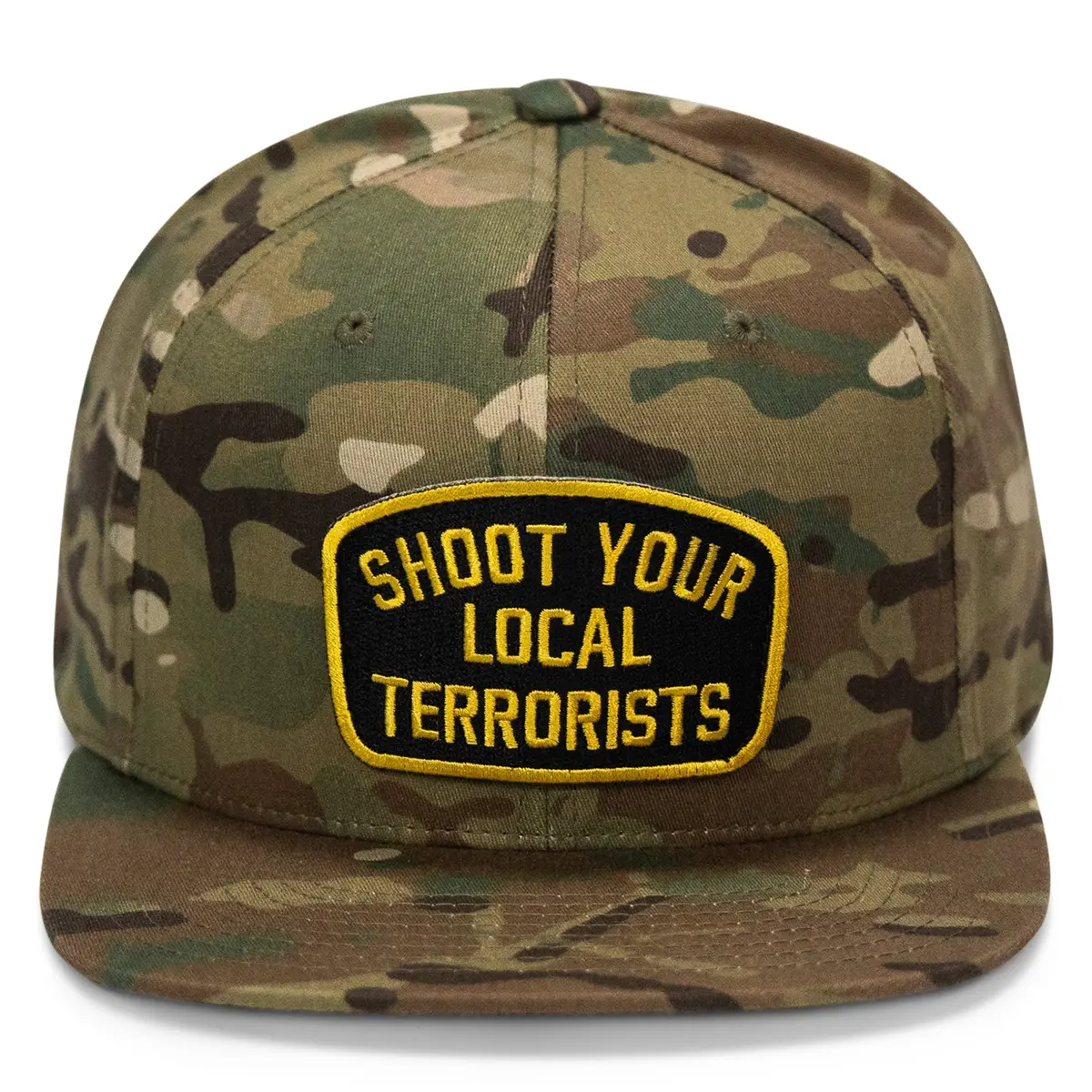 Shoot Your Local Terrorist Patch Flatbill Snapback Hat 1