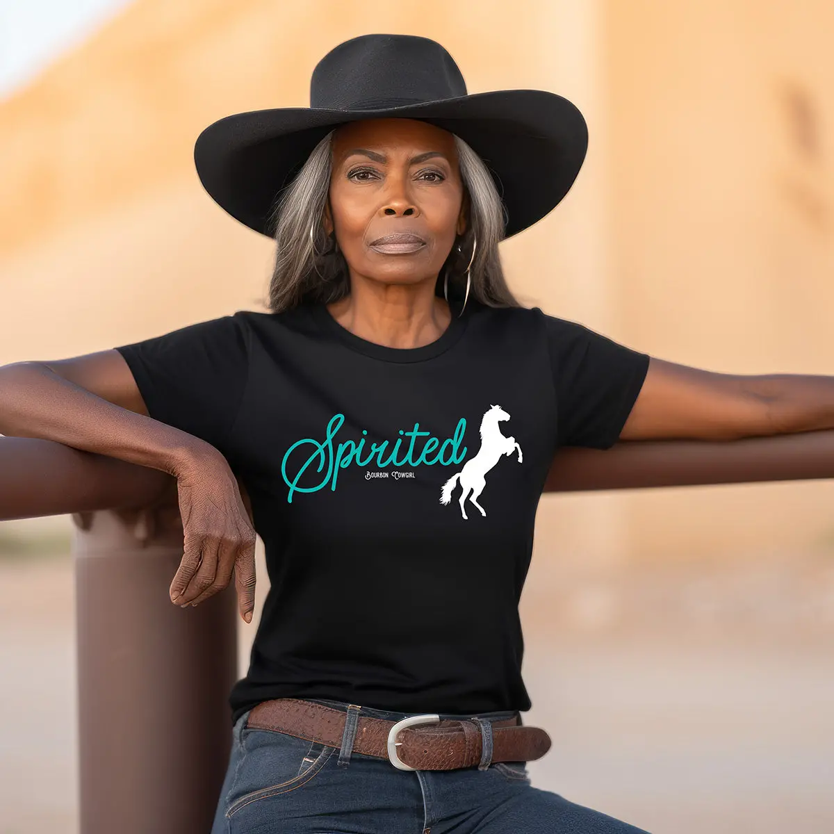 Spirited Horse Black Graphic Tee Shirt - Bourbon Cowgirl 1