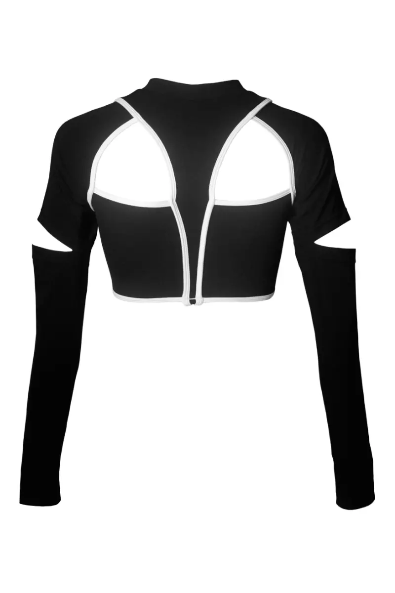 Hamade Activewear Scoop Neck Long Sleeve Top - Black/White Binding 5