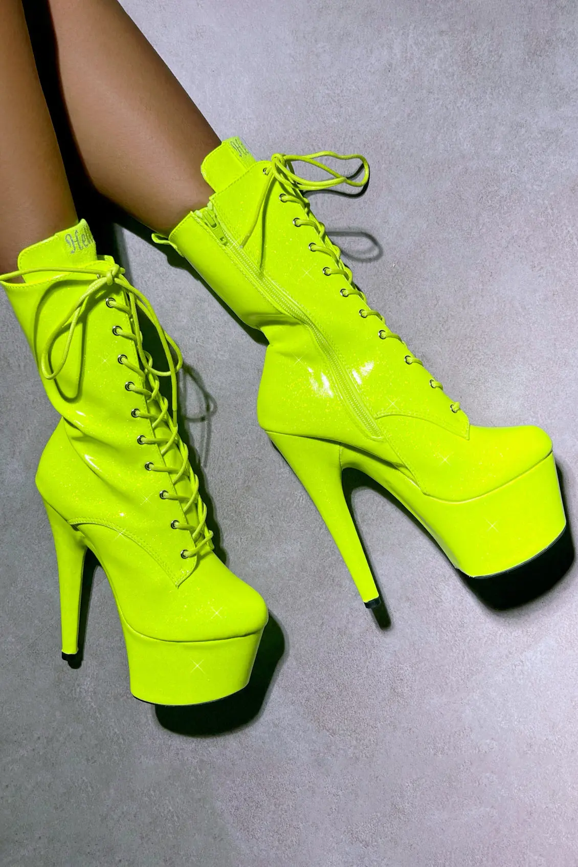 Hella Heels The Glitterati 7Inch Boots - Citrus Yellow Burst 1