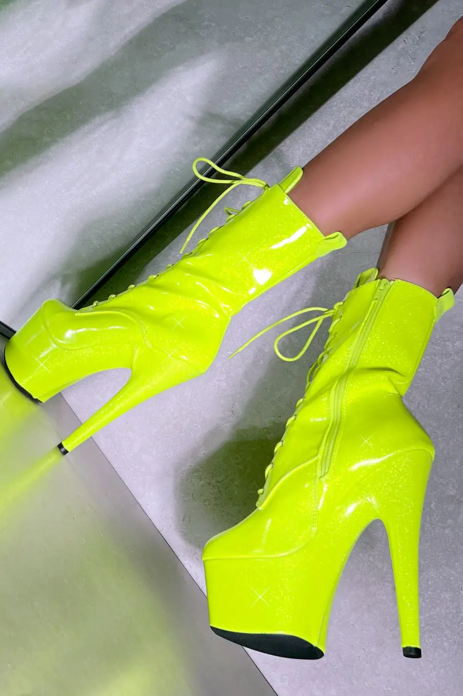 Hella Heels The Glitterati 7Inch Boots - Citrus Yellow Burst 2