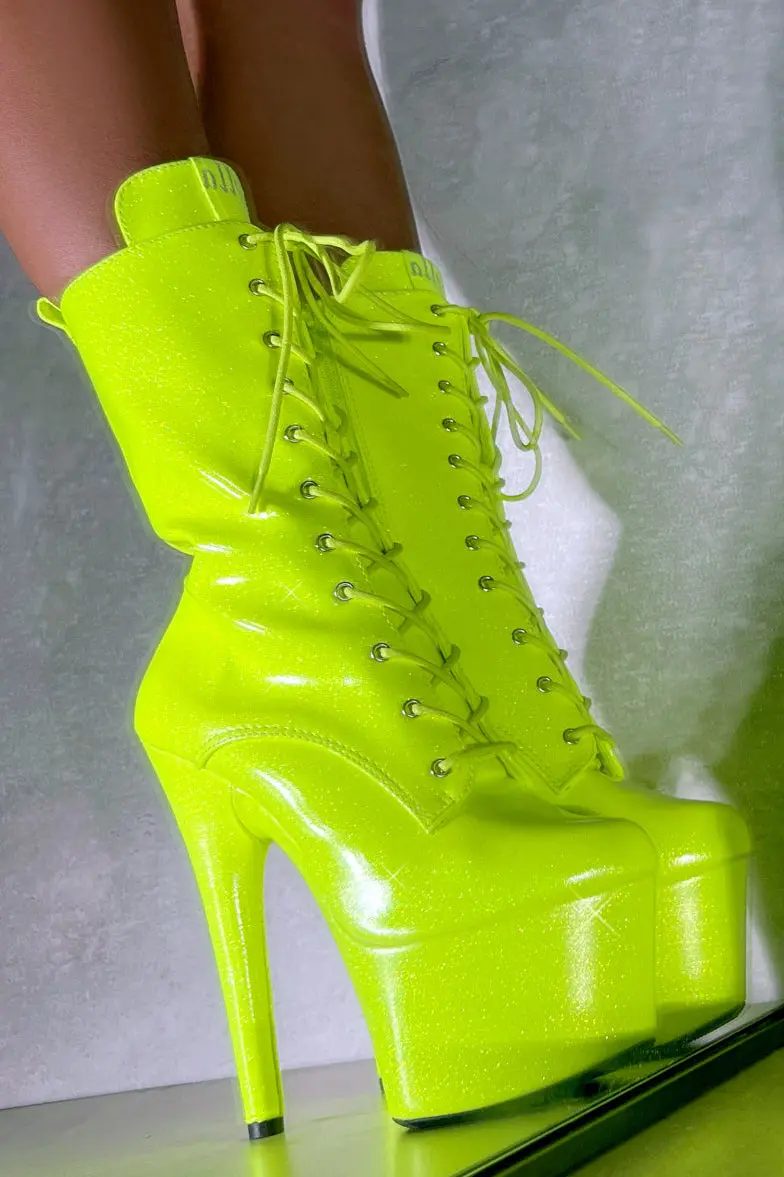 Hella Heels The Glitterati 7Inch Boots - Citrus Yellow Burst 3