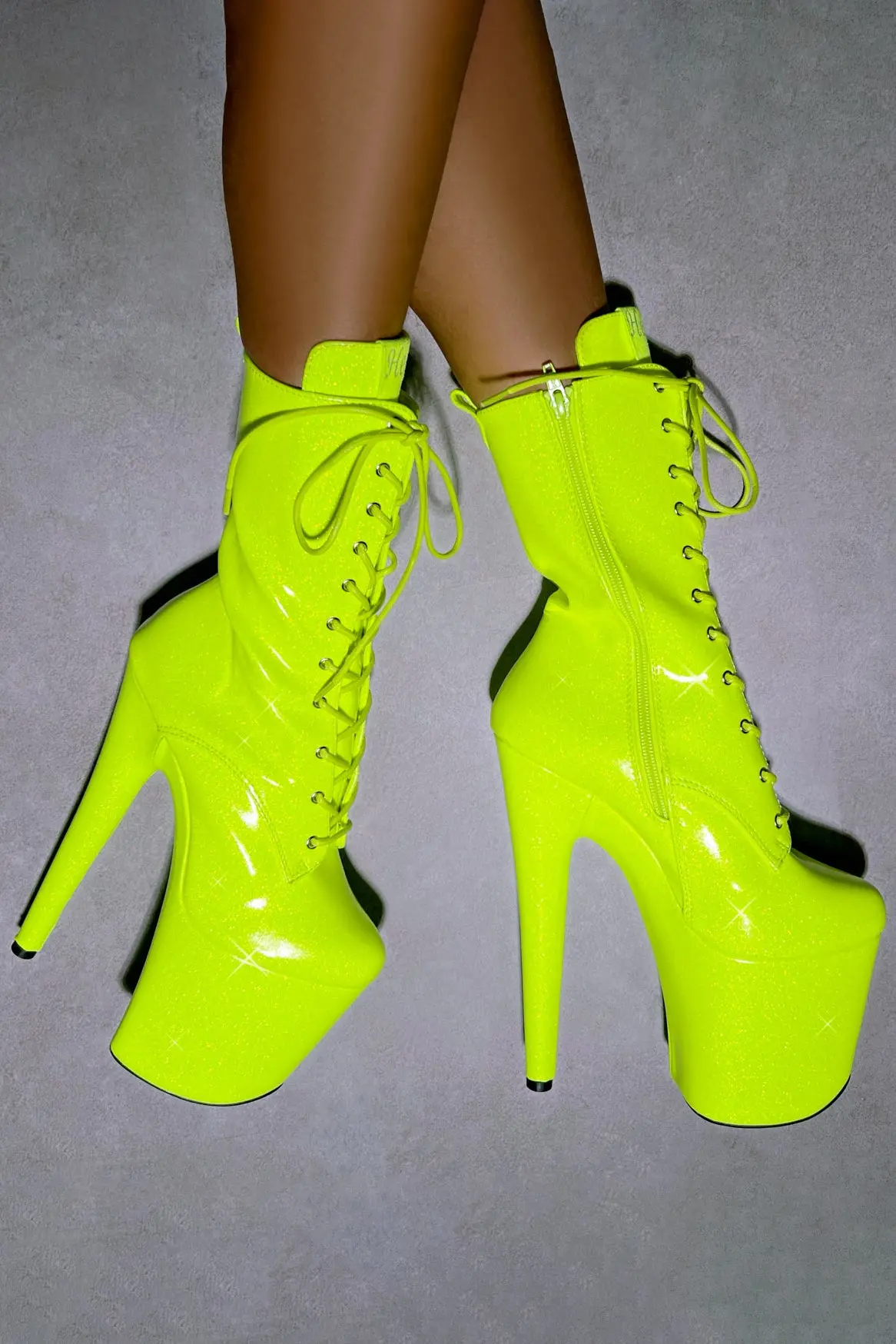 Hella Heels The Glitterati 8Inch Boots - Citrus Yellow Burst 2