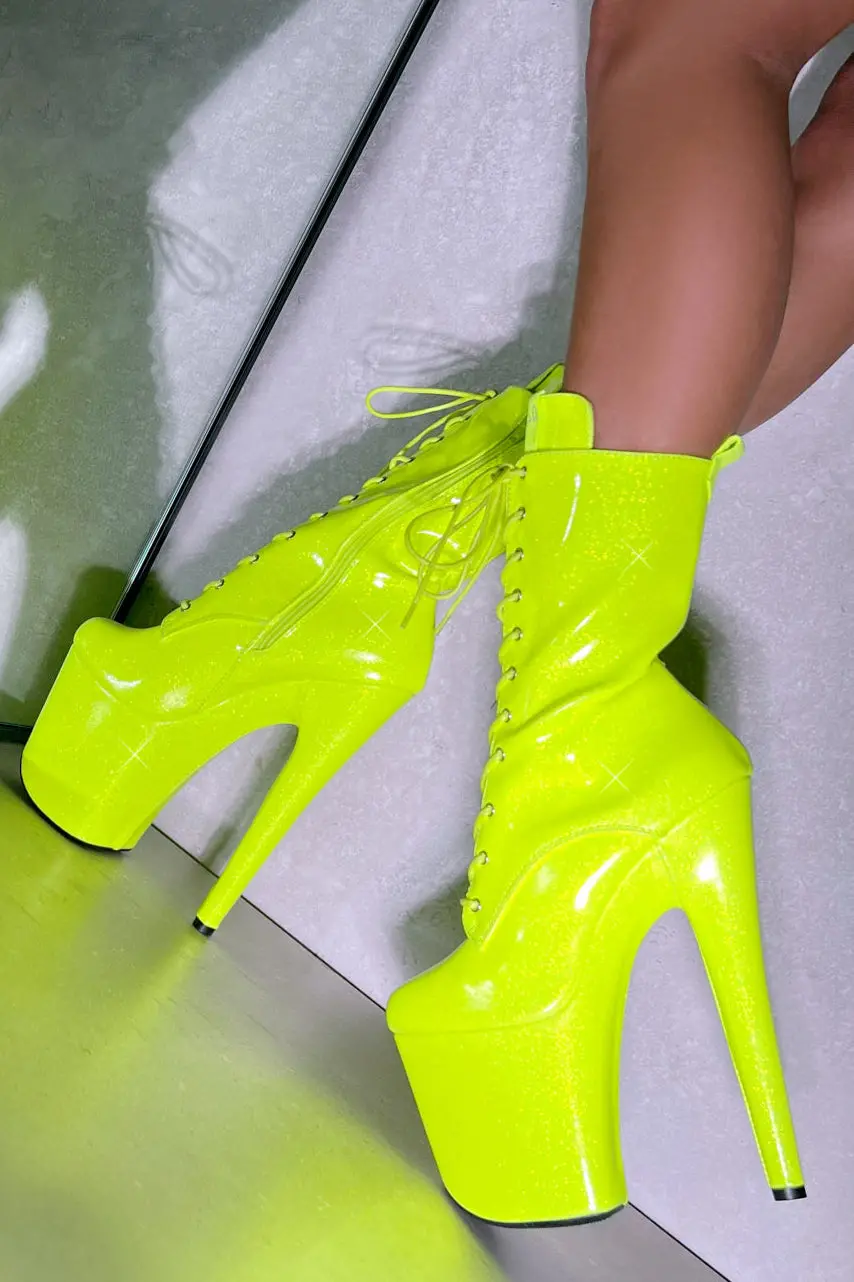 Hella Heels The Glitterati 8Inch Boots - Citrus Yellow Burst 3
