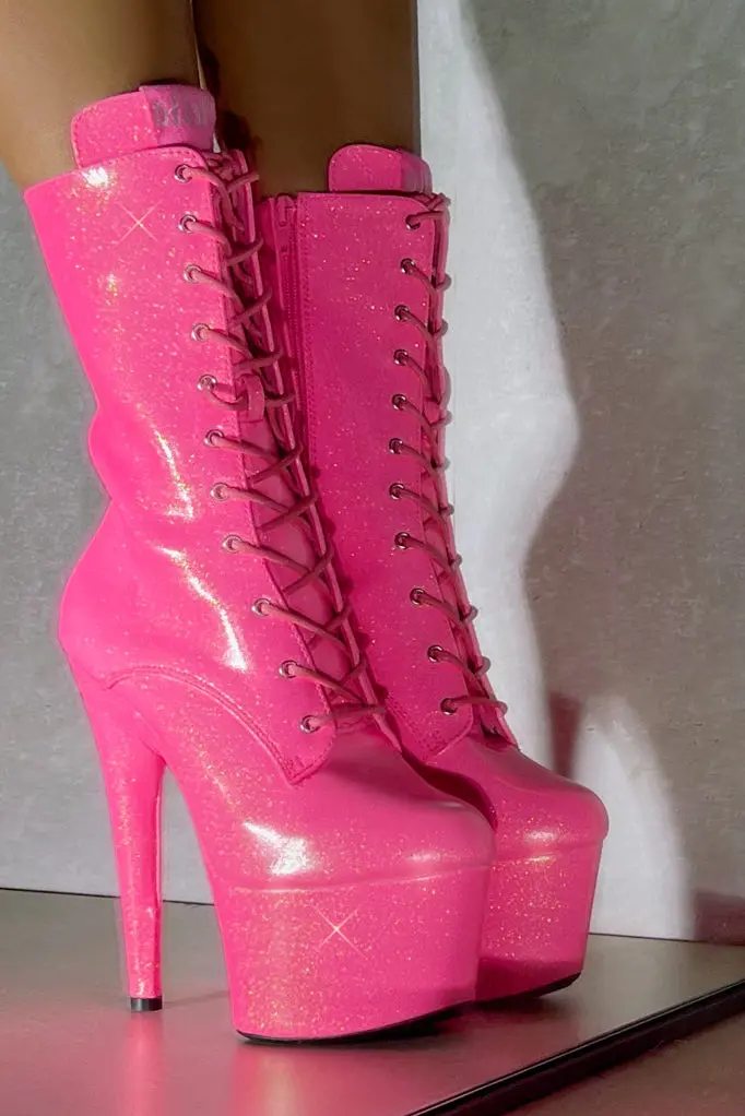 Hella Heels The Glitterati 7Inch Boots - Juicy Pink Burst 2