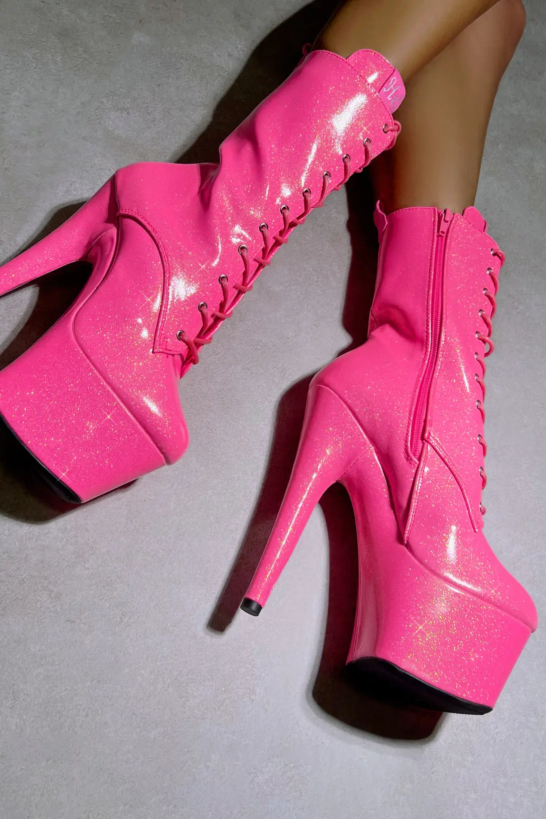 Hella Heels The Glitterati 7Inch Boots - Juicy Pink Burst 3