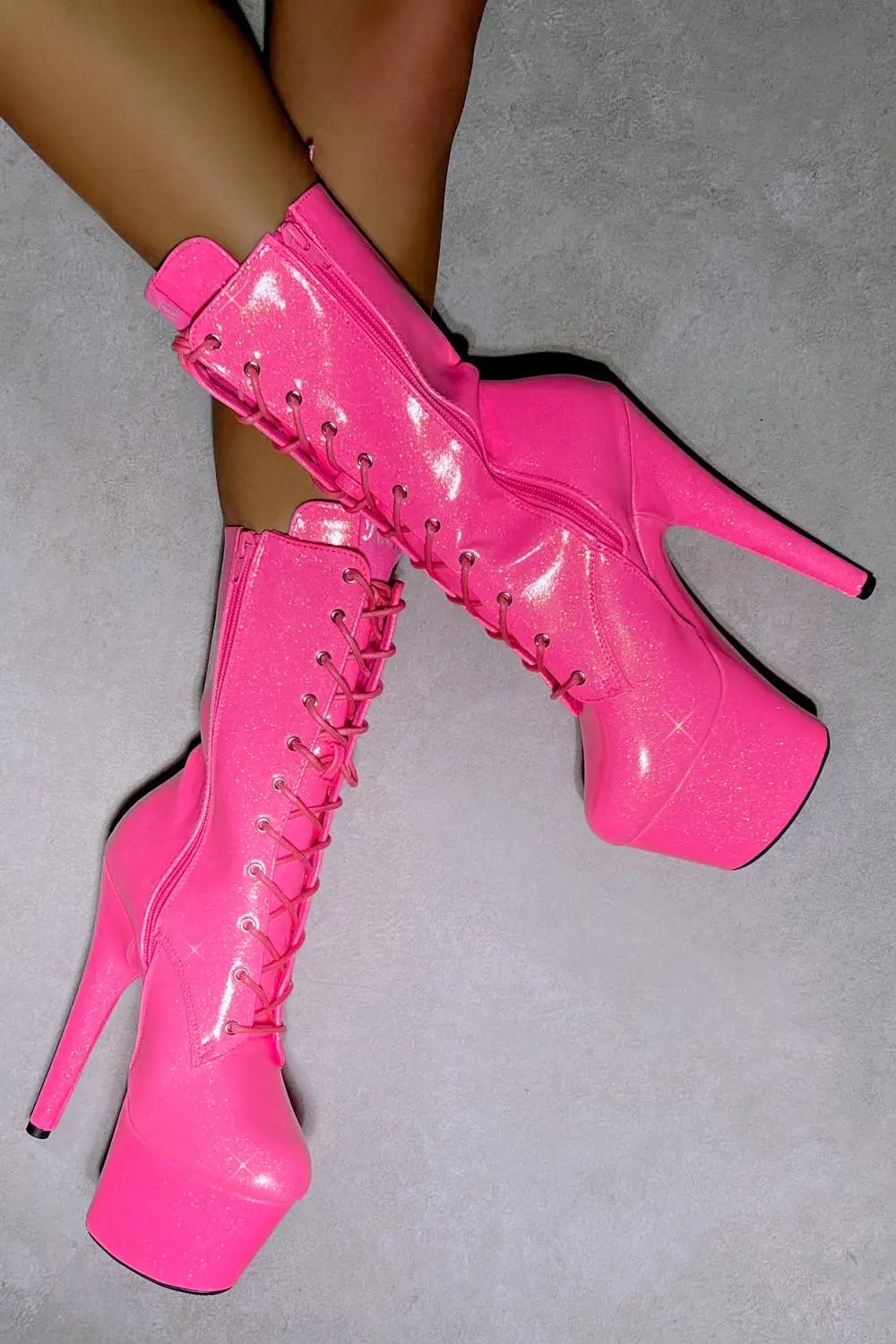 Hella Heels The Glitterati 7Inch Boots - Juicy Pink Burst 1